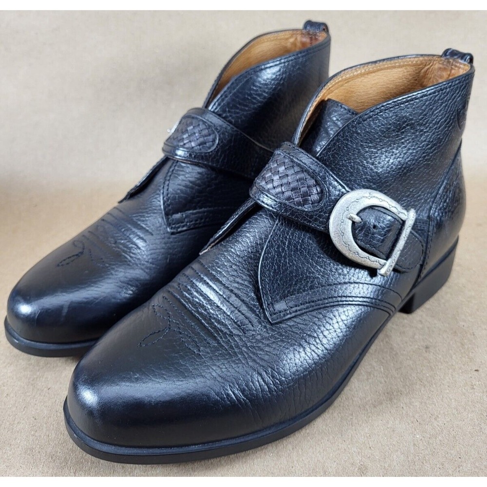 ARIAT Western Black Cowboy US 6 Belt Buckle Monk Strap Ankle Boots 16310 Womens